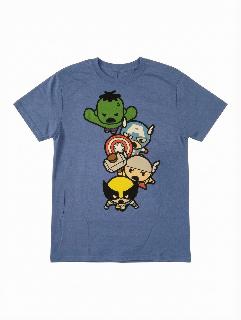 Marvel Kawaii Avengers Men’s Medium Blue Graphic T-Shirt Chibi Heroes NWT